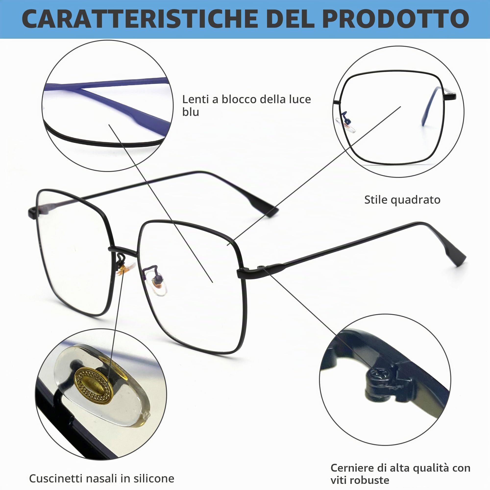 JM Occhiali Luce Blu 58x52mm occhiali computer nero