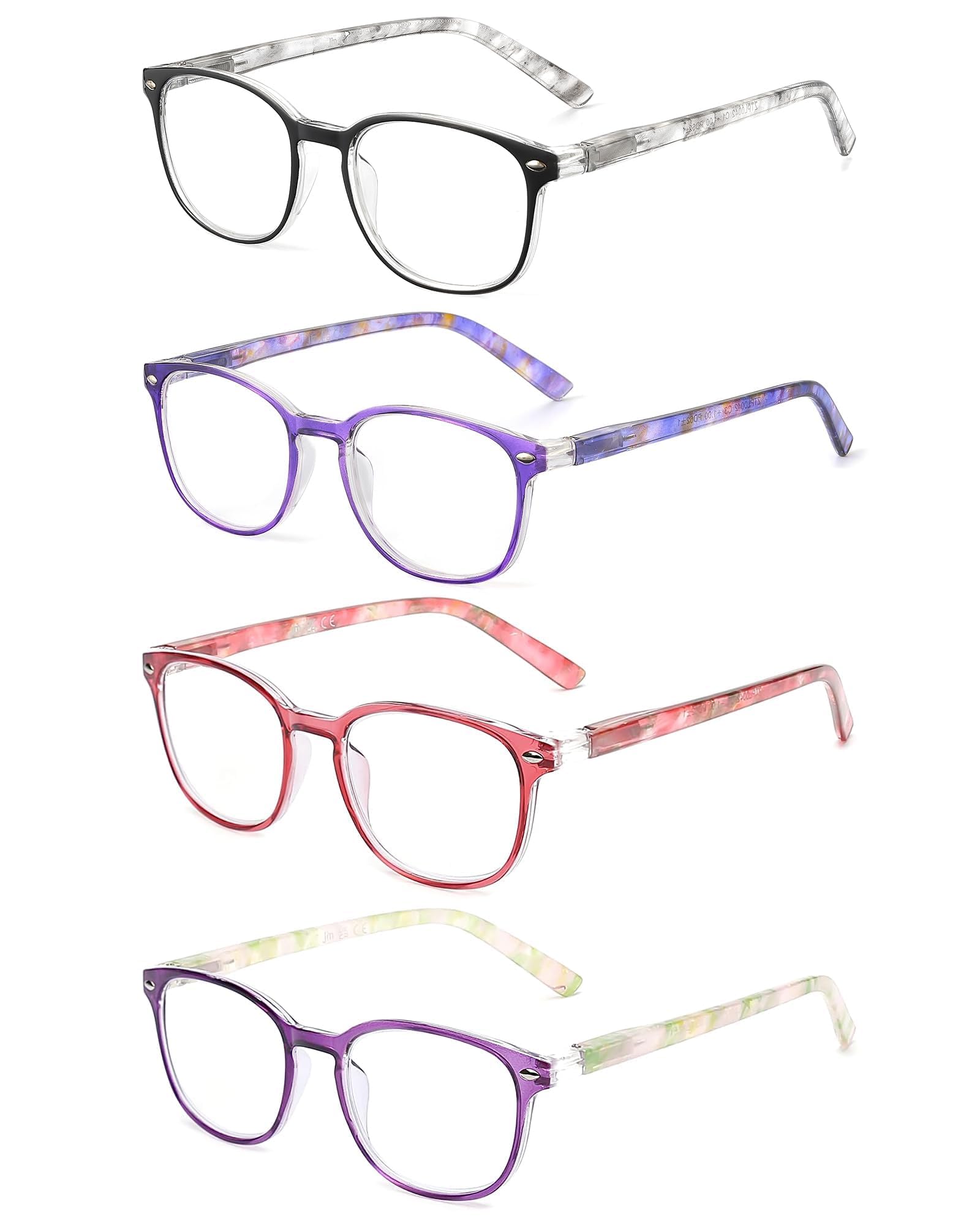 JM Occhiali da Lettura quadrati 4 pack colori misti +2.00