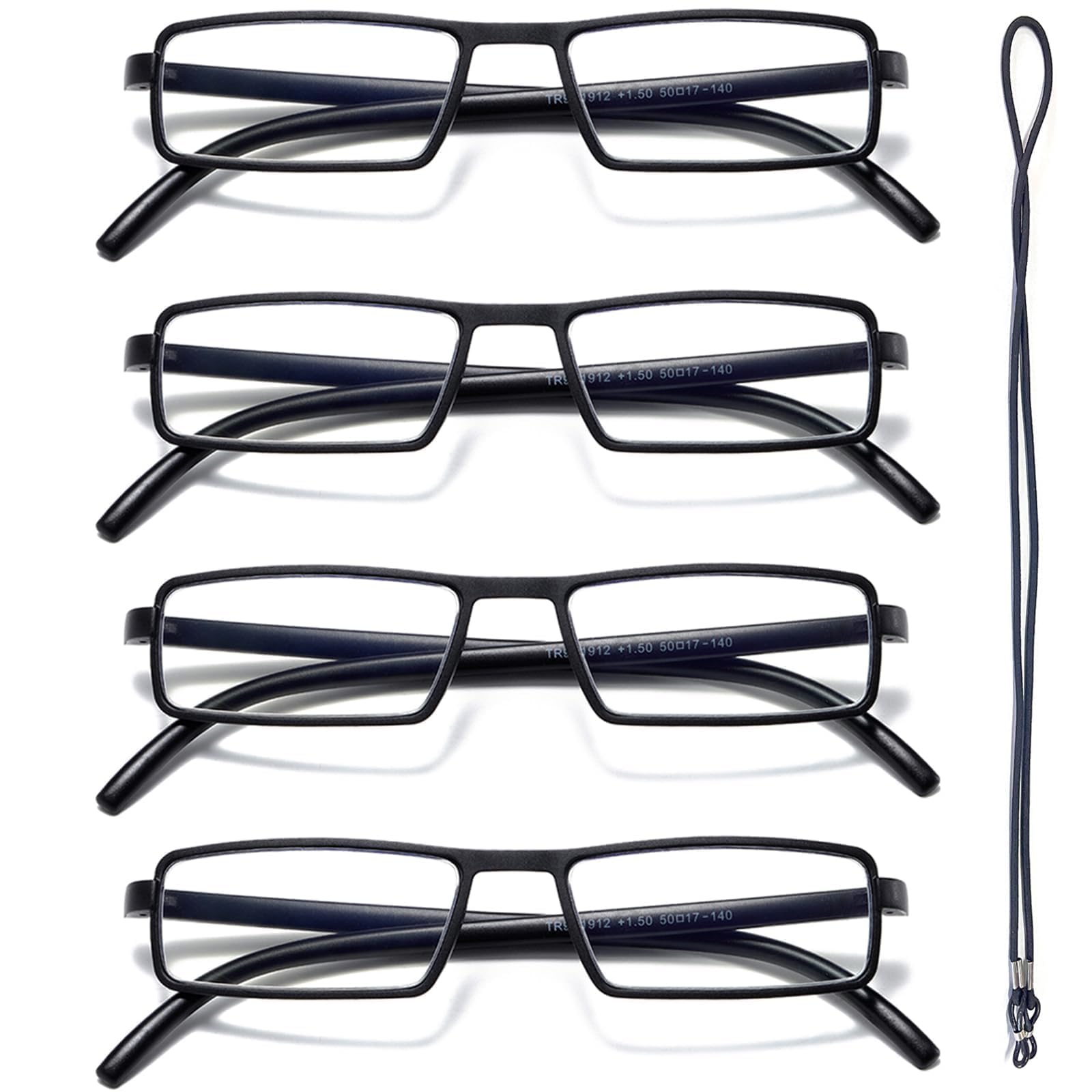 Hubeye TR90 Sports Occhiali Lettura 1,5 Neri 4 Paia Anti Luce Blu