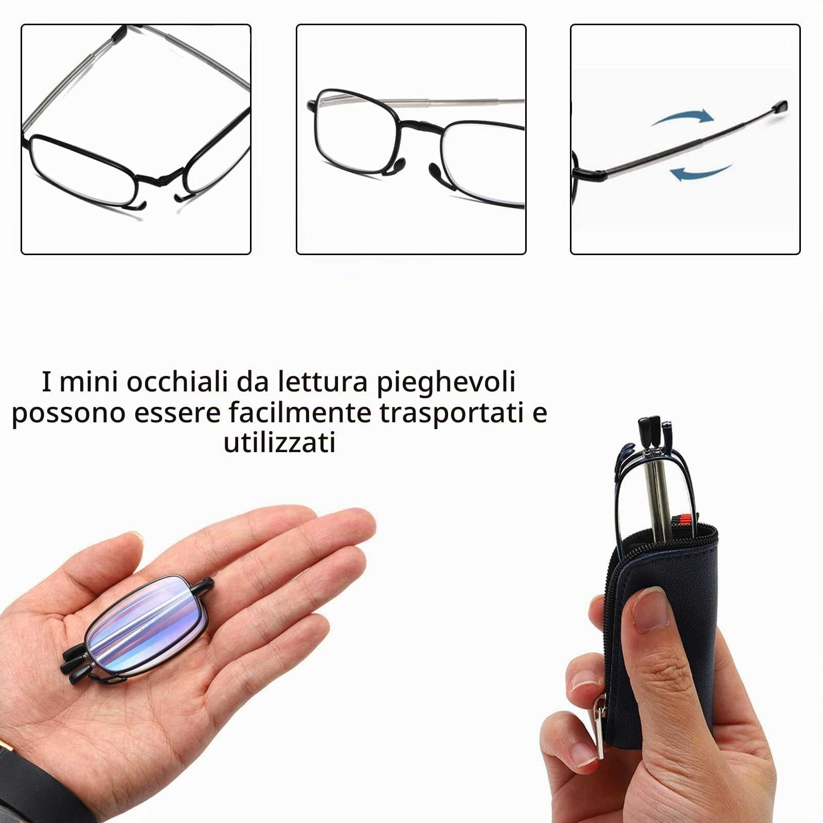 Hubeye Ultra Thin Folding Reading Glasses telescopici 2.0 portachiavi