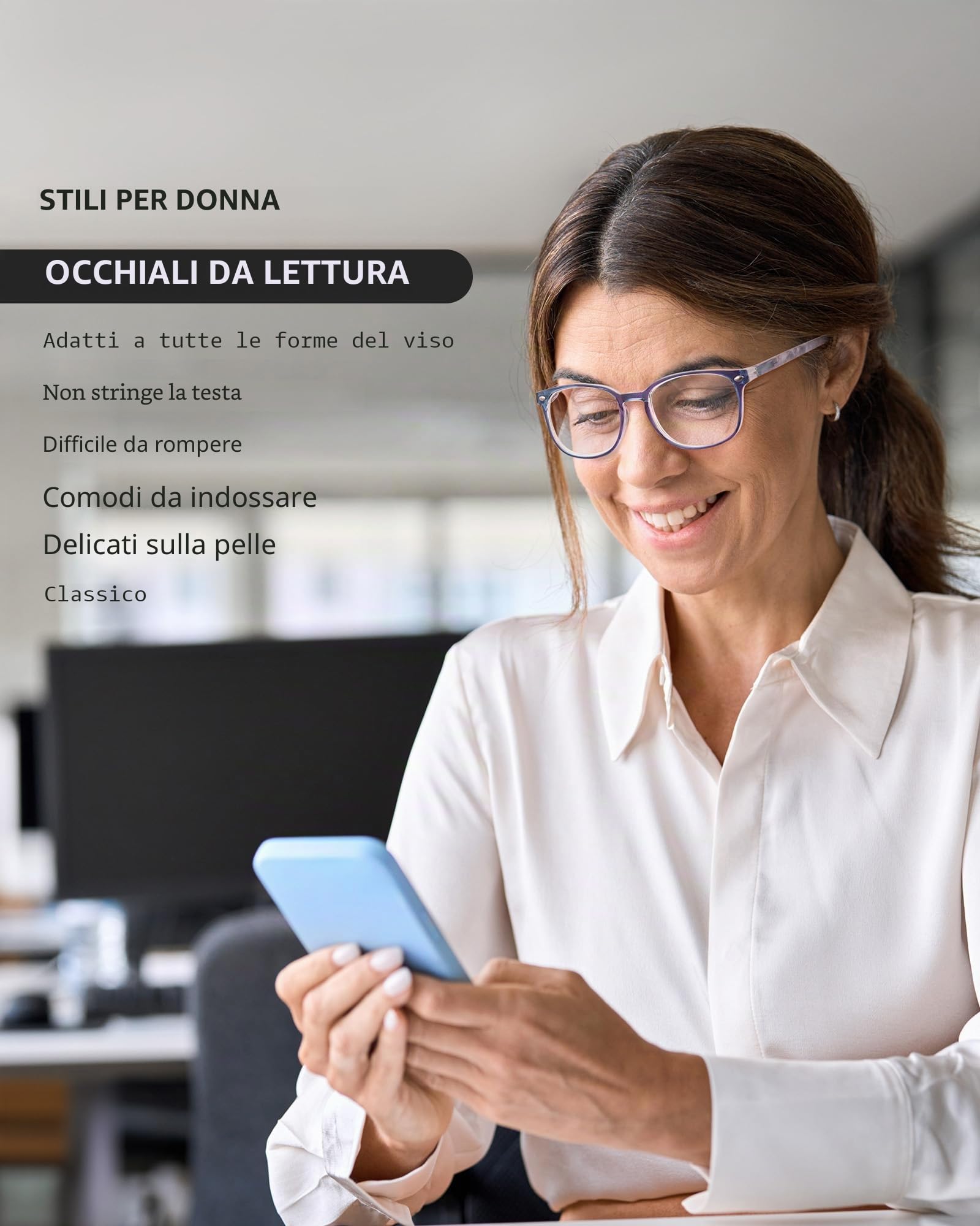 JM Occhiali da Lettura quadrati 4 pack colori misti +2.00