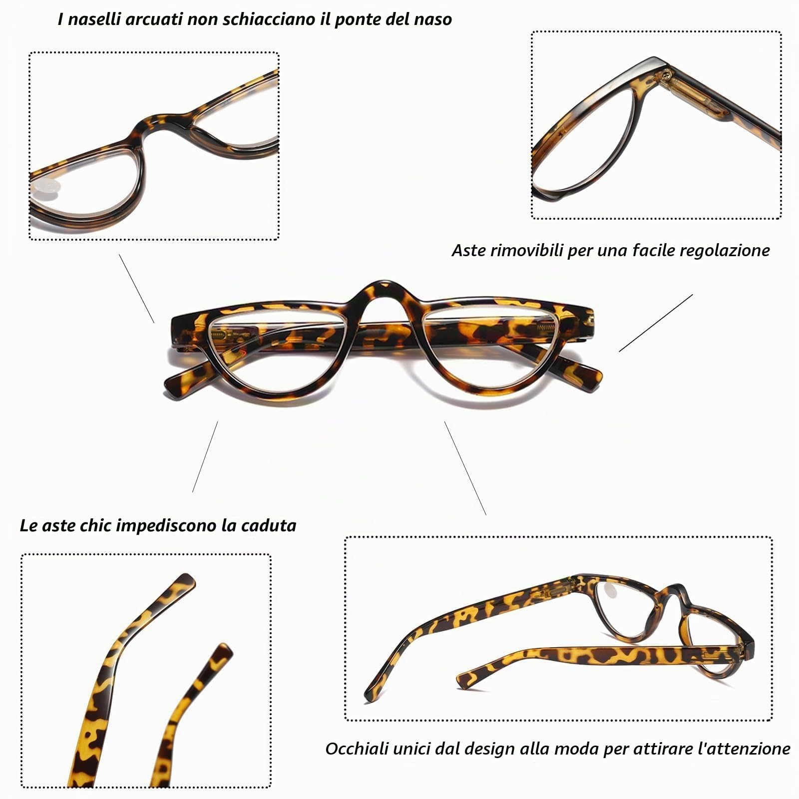 Hubeye Half Moon Occhiali da Lettura 1.5 Mezzaluna 2 Paia
