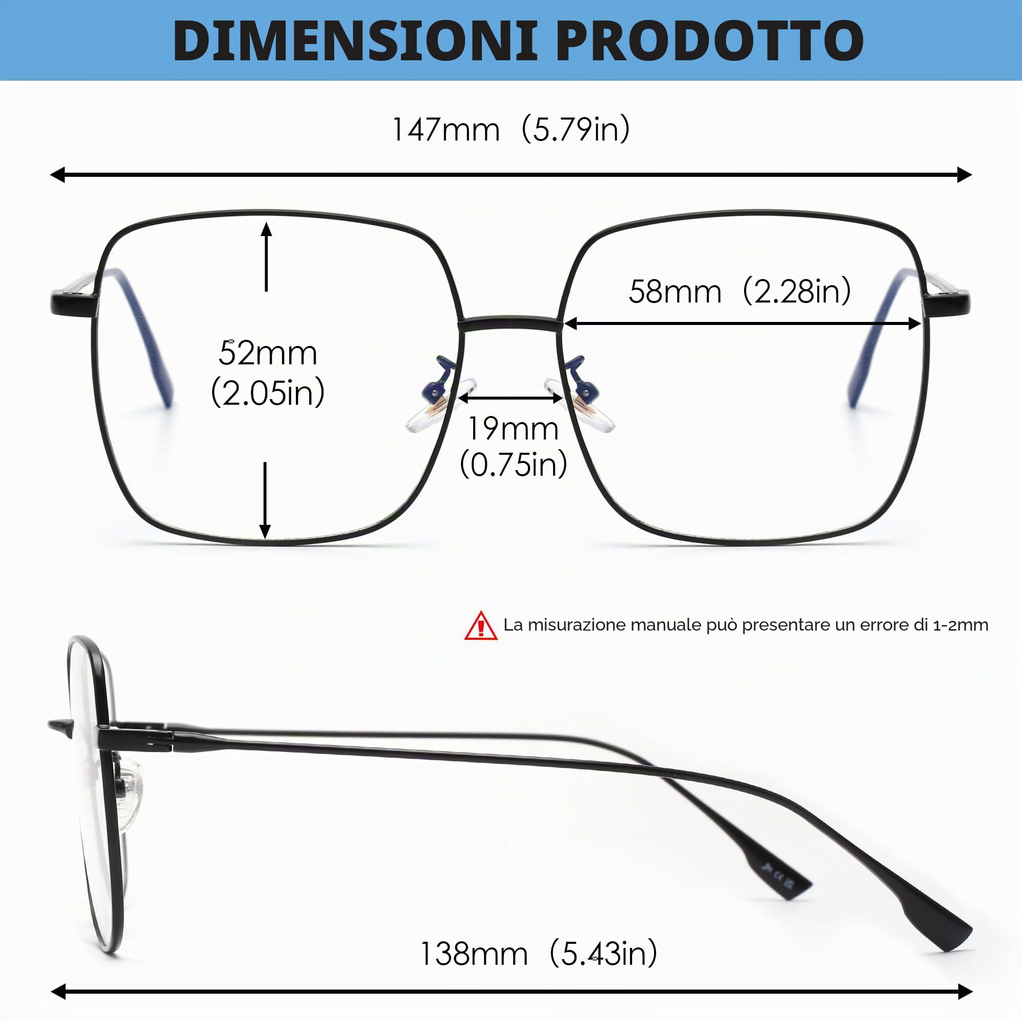 JM Occhiali Luce Blu 58x52mm occhiali computer nero