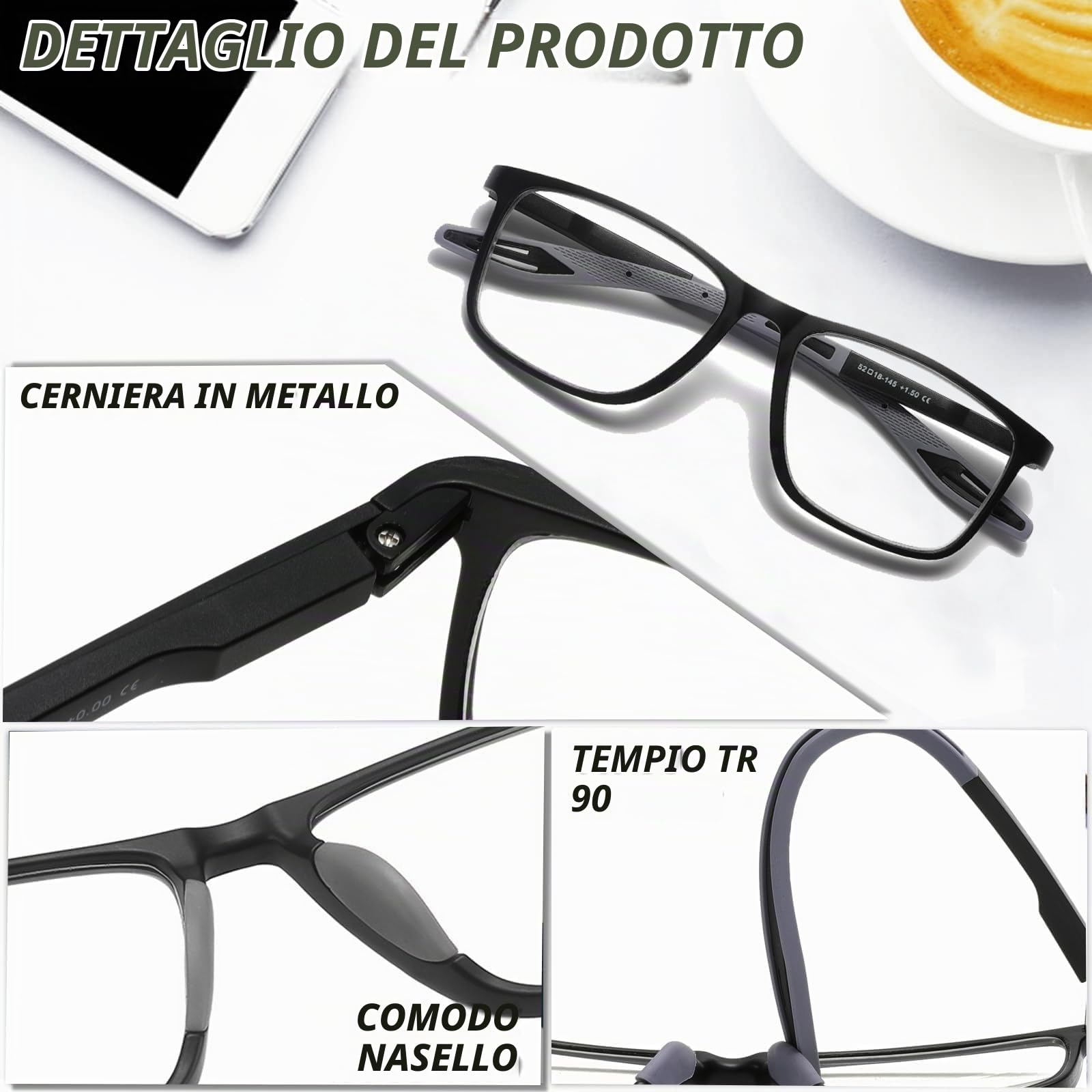 Hubeye TR90 Sports Occhiali Lettura 2,0 Quadrati 3 Paia Anti Blu