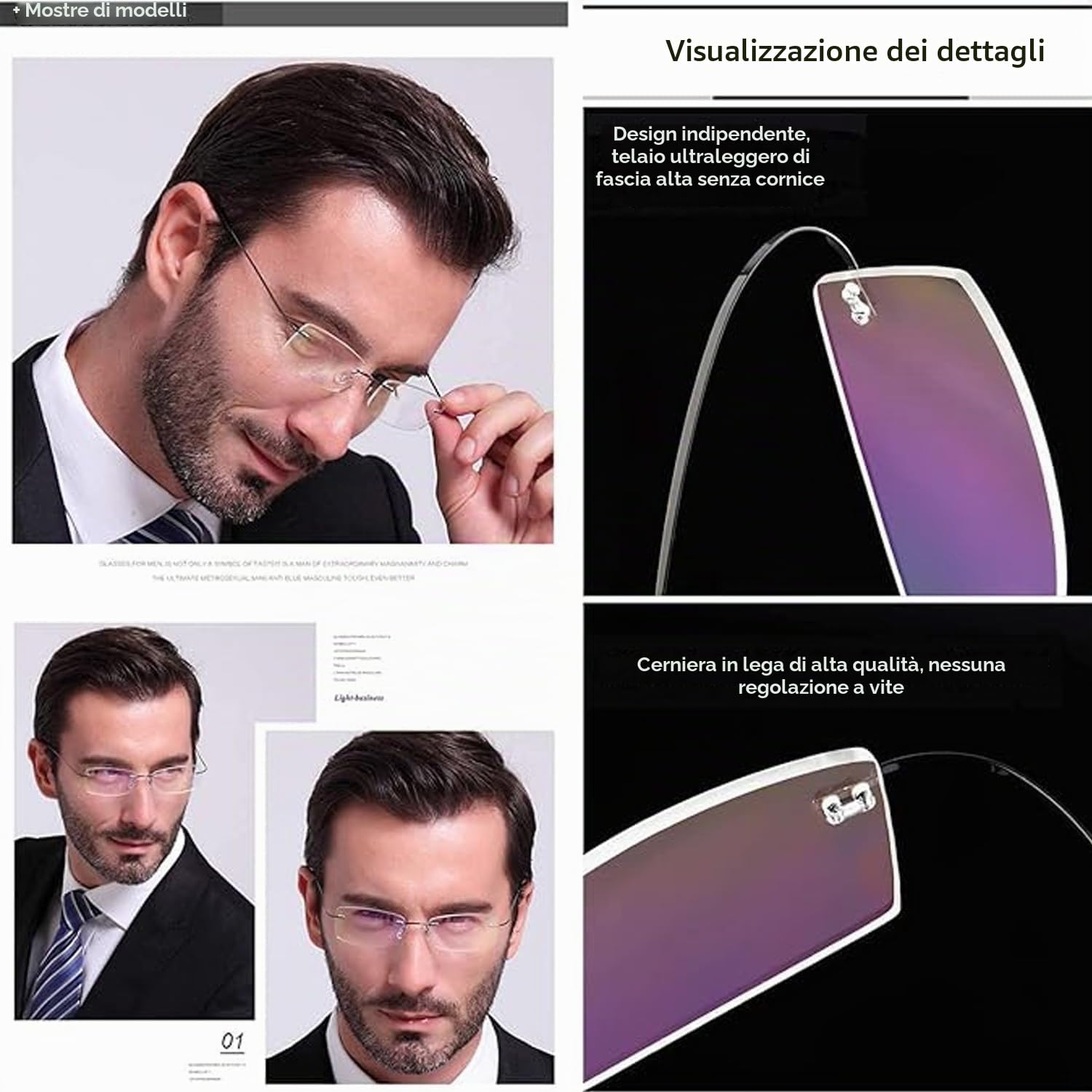 Hubeye Frameless Occhiali da Lettura 2.0 Titanio Senza Montatura