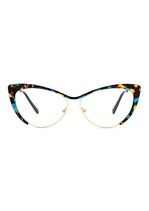 Ouyuan 8077 montatura vista farfalla cat-eye metallo blu