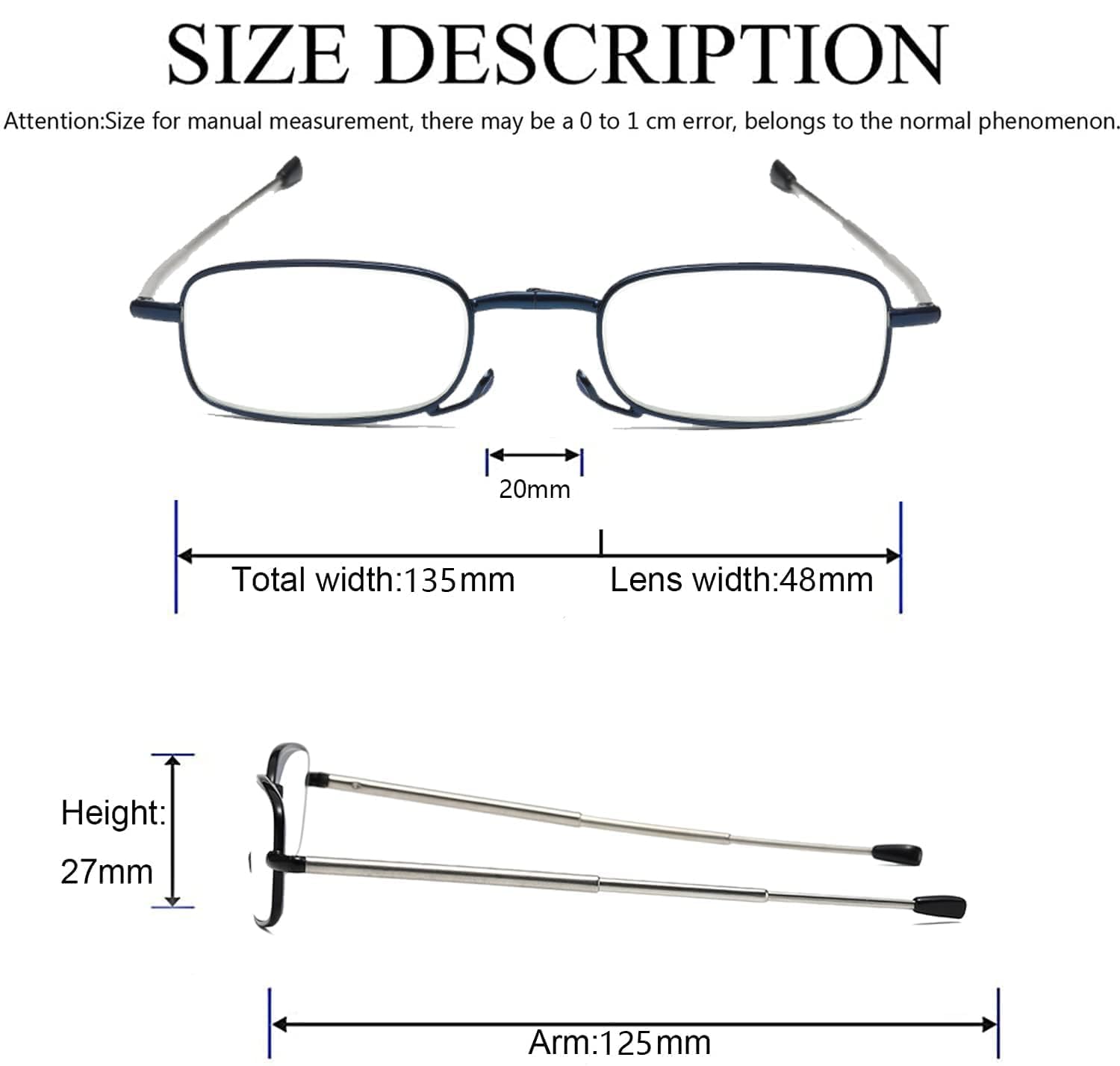 Hubeye Ultra Thin Folding Reading Glasses telescopici 2.0 portachiavi