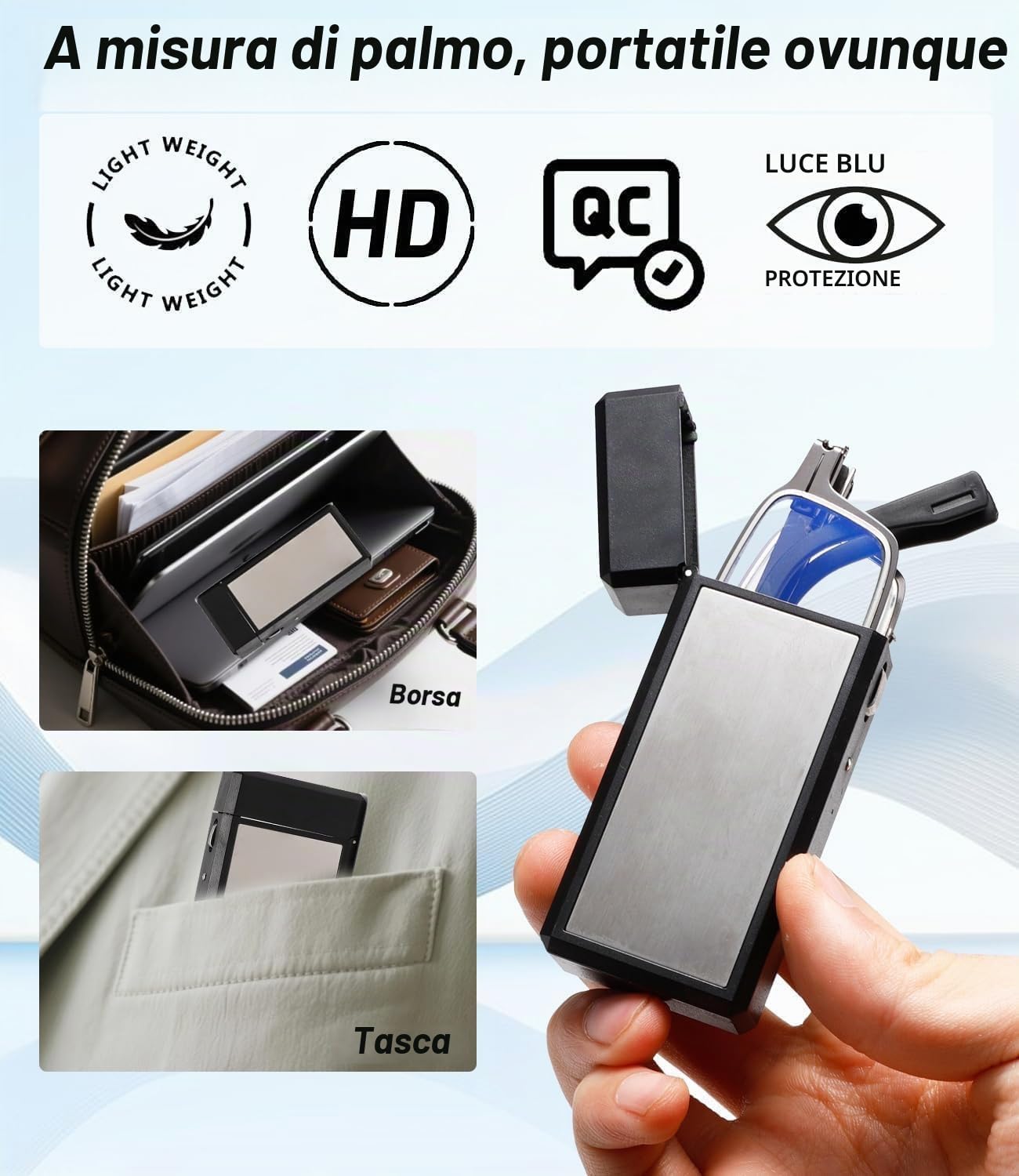 Hubeye Ultra Thin Folding Reading Glasses pieghevoli acciaio 2.0 luce blu