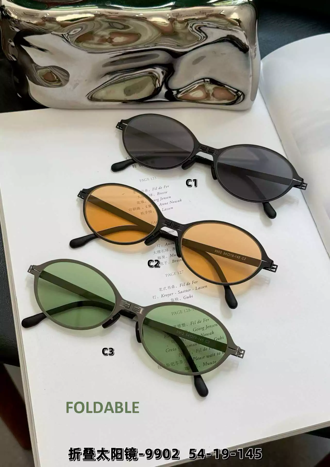 Ouyuan 9902 occhiali da sole pieghevoli gunmetal verde polarizzati