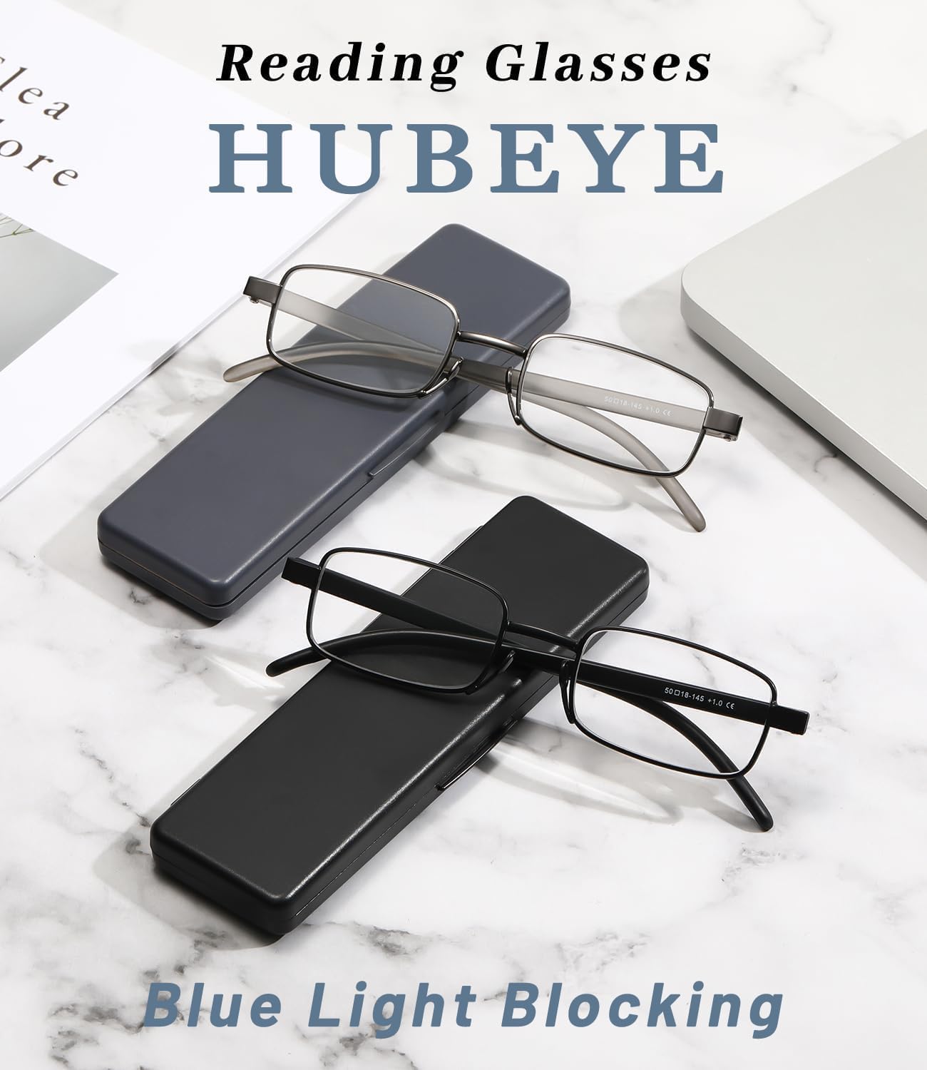 Hubeye Metal Square Occhiali da Lettura Metallo Anti Luce Blu