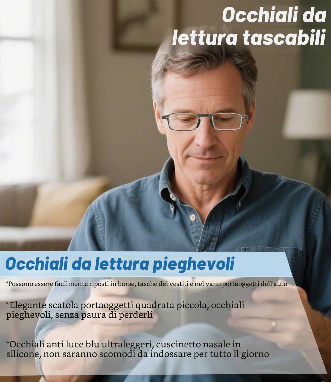Hubeye Ultra Thin Folding Reading Glasses pieghevoli acciaio 2.0 luce blu