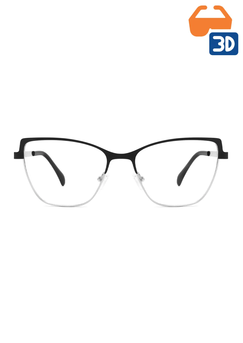 Ouyuan CH-6314 montatura vista half rim cat-eye nero argento