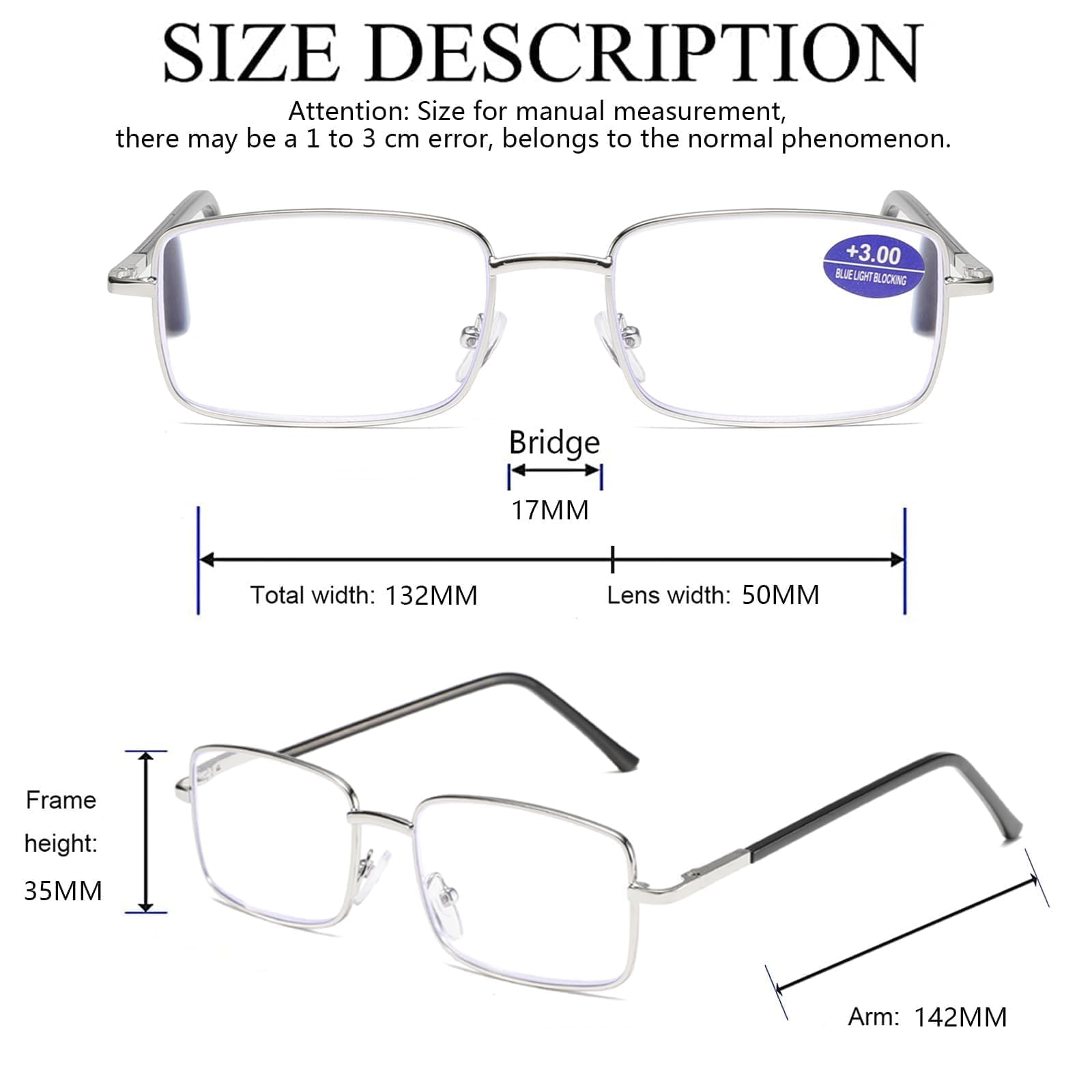 Hubeye Metal Square Frame Occhiali da Lettura 1.5 Anti Luce Blu