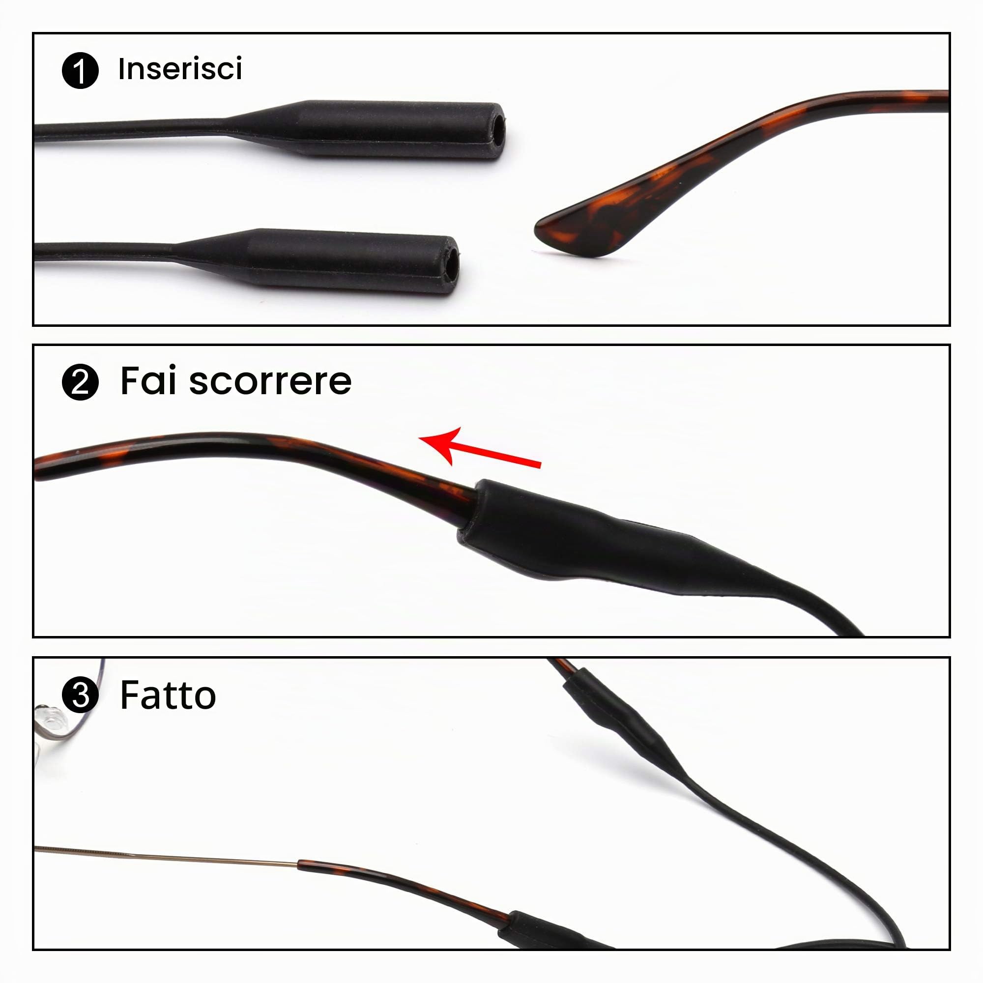 JM Custodie Accessori Occhiali Cinturino Silicone 2 Pezzi Neri