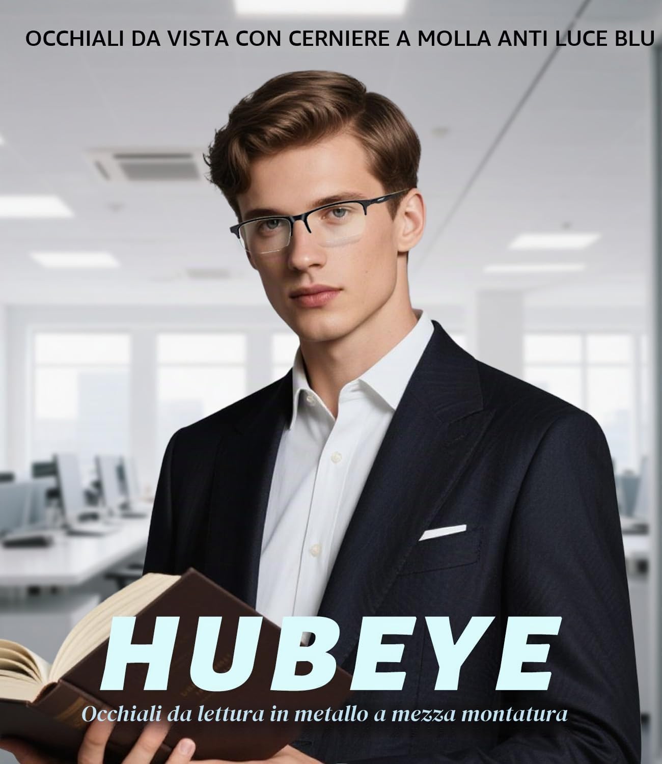 Hubeye Half Moon Occhiali Lettura 1,5 Mezza Montatura Anti Luce Blu