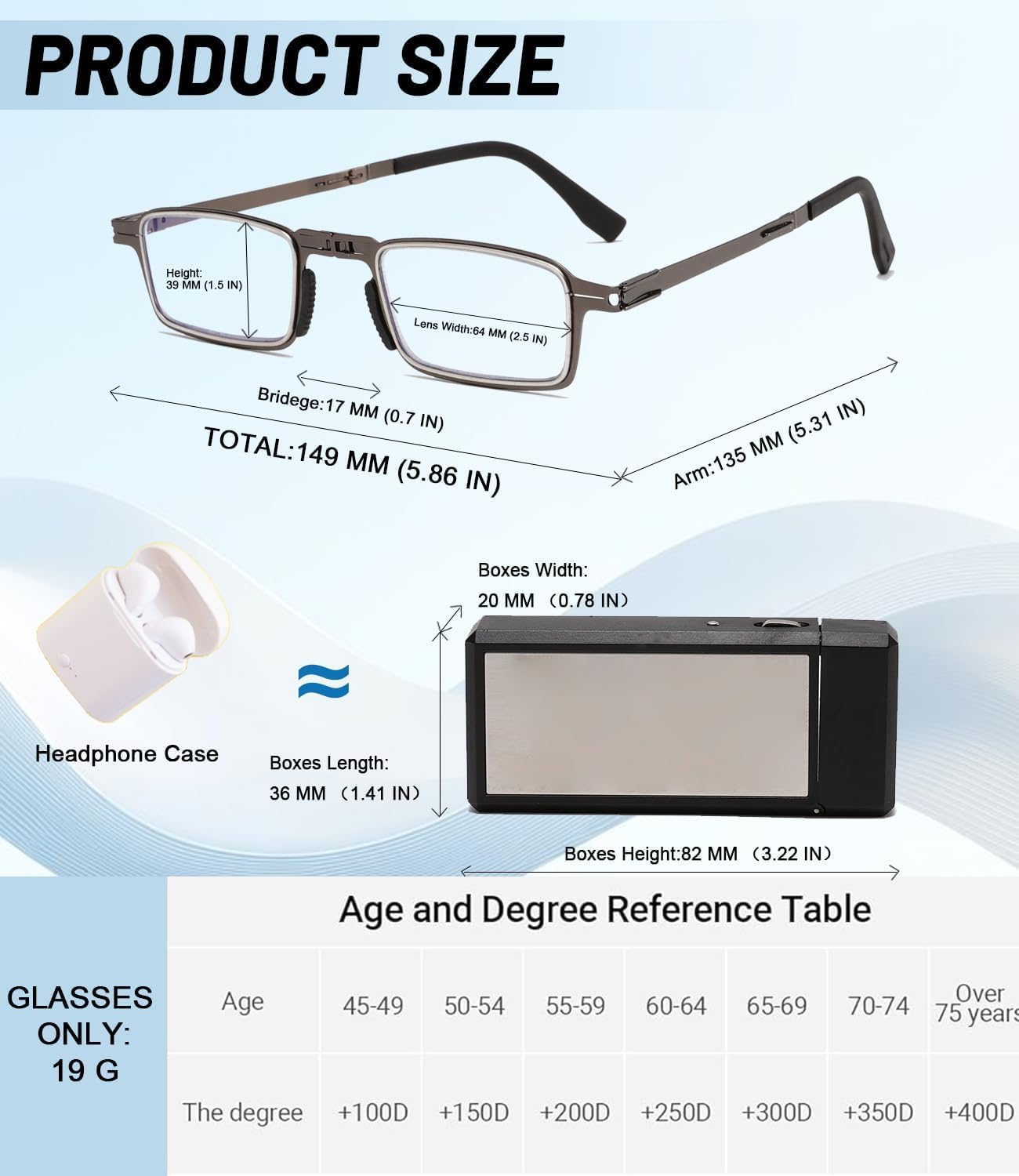 Hubeye Ultra Thin Folding Reading Glasses pieghevoli acciaio 2.0 luce blu