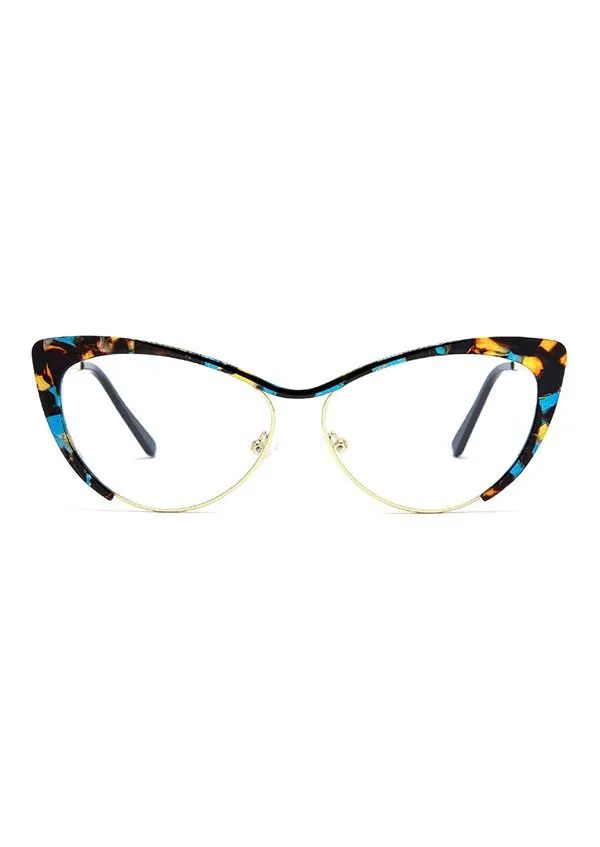 Ouyuan 8077 montatura vista farfalla cat-eye metallo blu