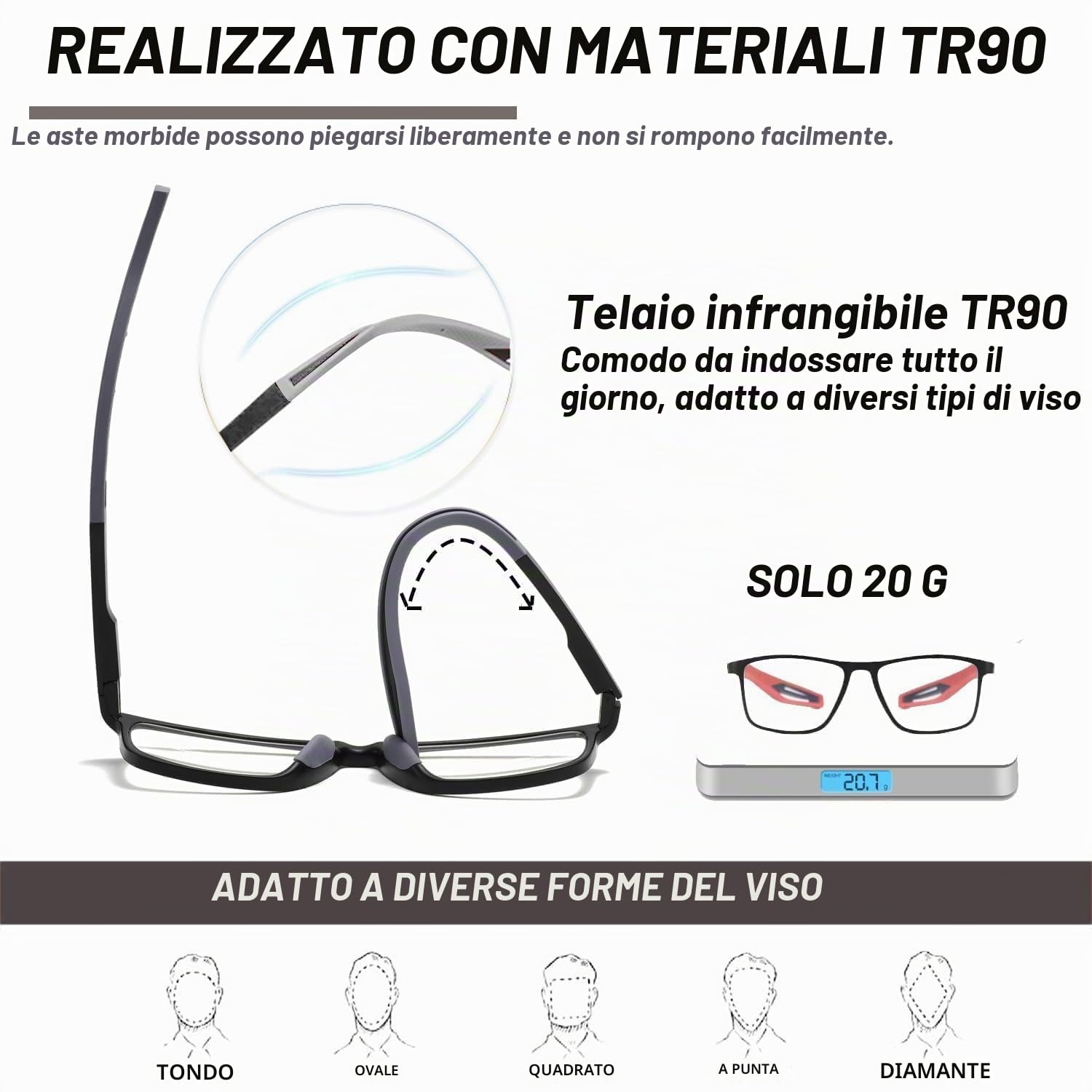 Hubeye TR90 Sports Occhiali Lettura 2,0 Quadrati 3 Paia Anti Blu