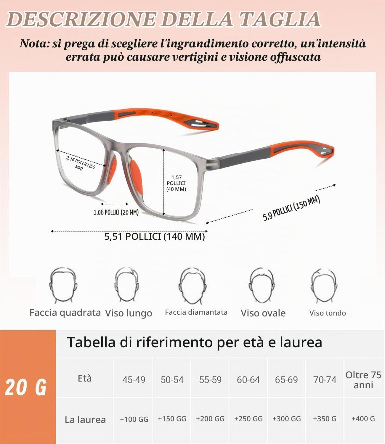 Hubeye TR90 Sports occhiali lettura sport Nero+Arancione 1.5
