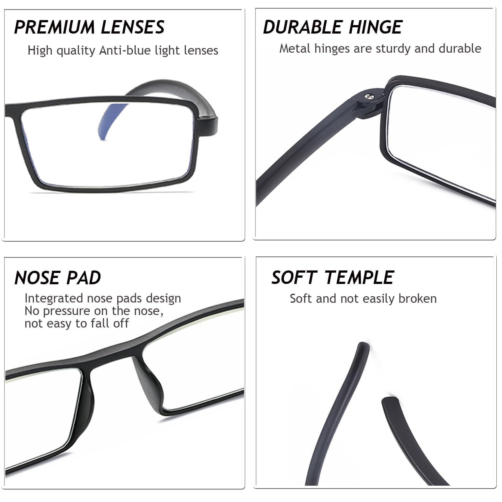 Hubeye TR90 Sports Occhiali Lettura 1,5 Neri 4 Paia Anti Luce Blu