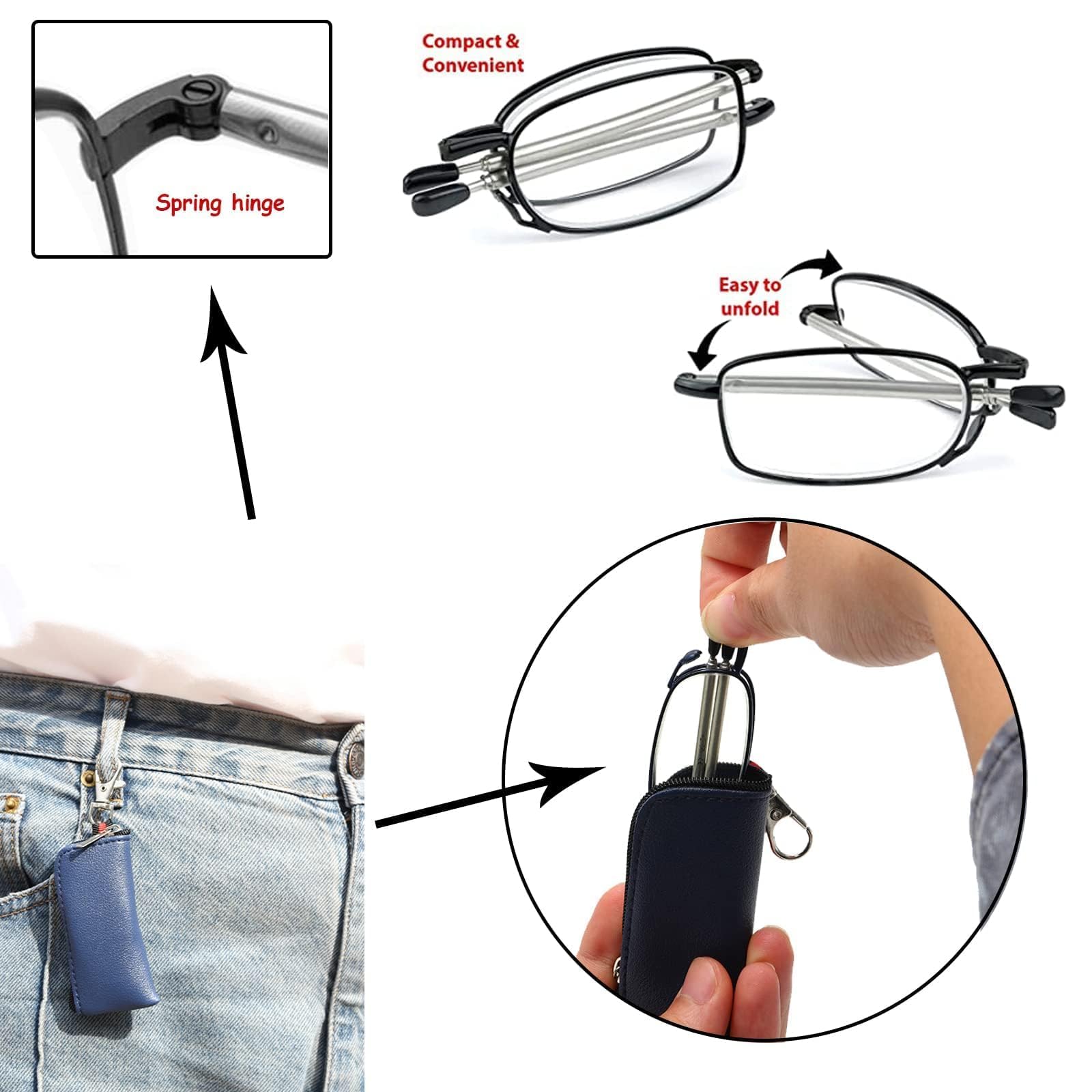 Hubeye Ultra Thin Folding Reading Glasses telescopici 2.0 portachiavi