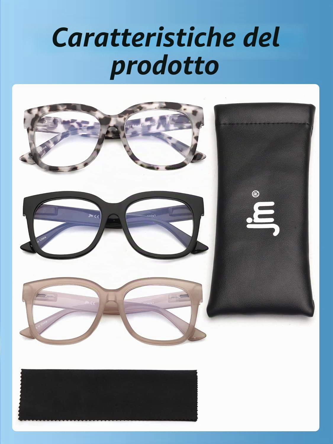JM Occhiali Lettura Blocco Luce Blu 3 pack +2.00 nero grigio rosa