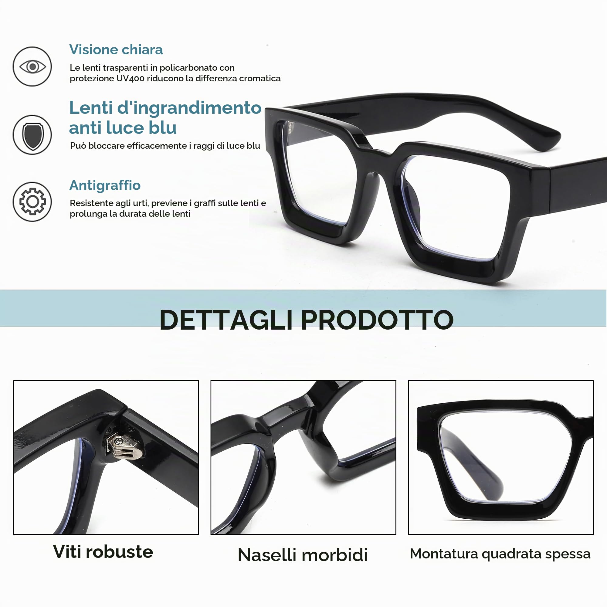 JM Occhiali da Lettura quadrati 3 pack misti nero tartaruga +2.00