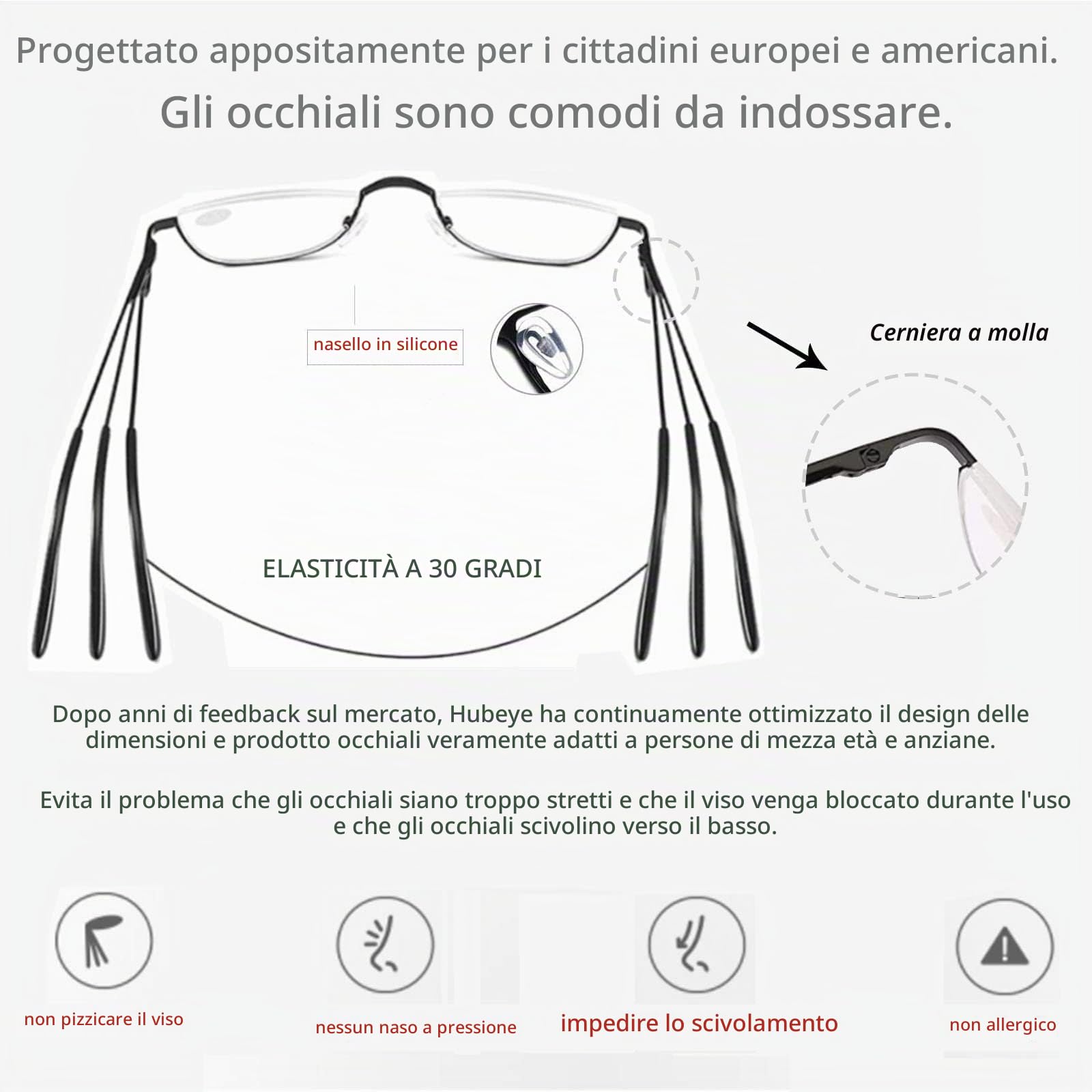 Hubeye Half Moon Reading Glasses mezzaluna 1.5 metallo 2 paia