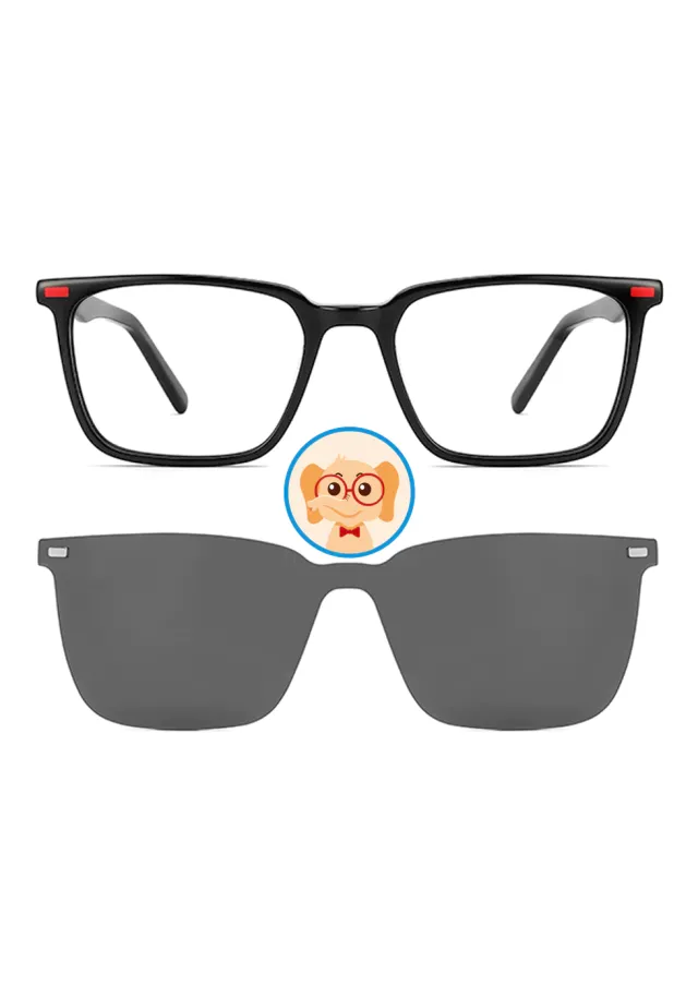 Ouyuan Clip Ons TAK9038 occhiali bambino neri rettangolari