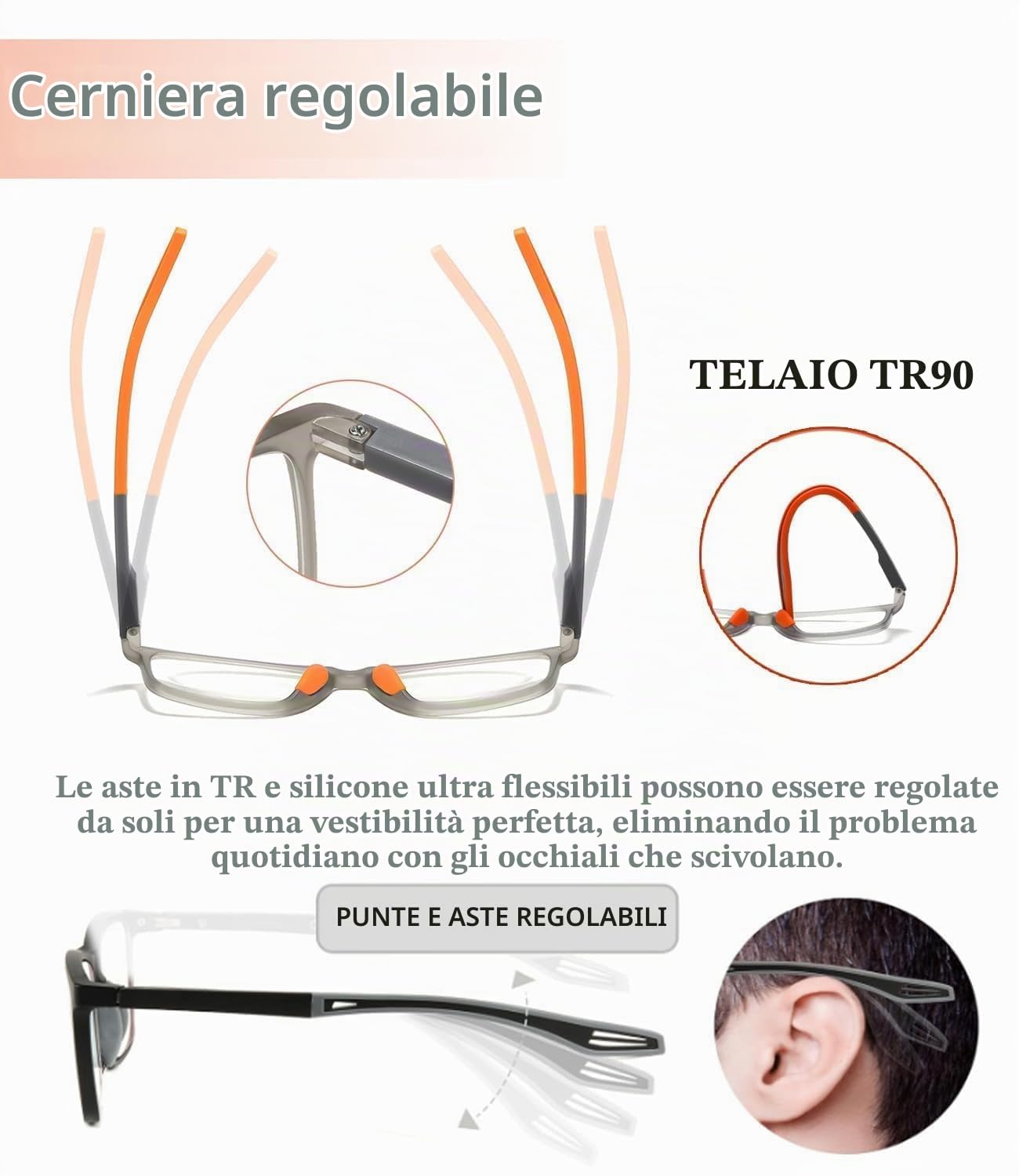 Hubeye TR90 Sports occhiali lettura sport Nero+Arancione 1.5
