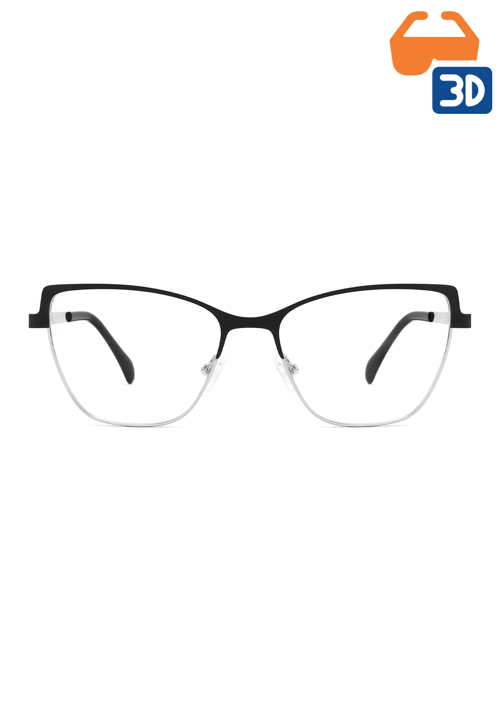 Ouyuan CH-6314 montatura vista half rim cat-eye nero argento