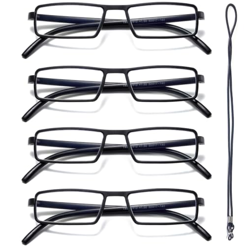 Hubeye TR90 Sports Occhiali Lettura 1,5 Neri 4 Paia Anti Luce Blu