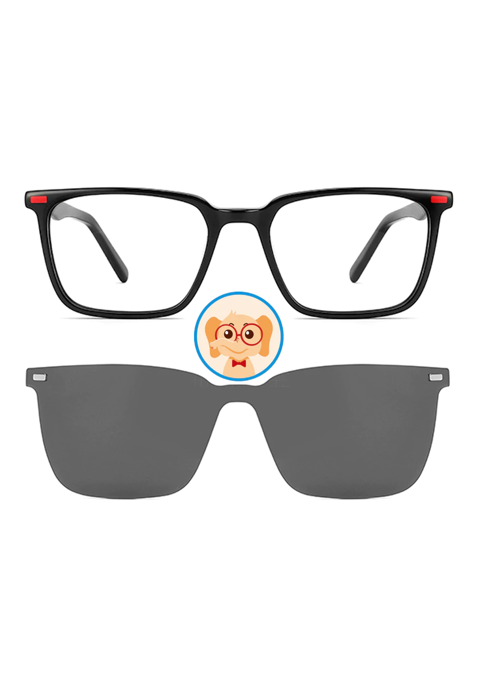 Ouyuan Clip Ons TAK9038 occhiali bambino neri rettangolari