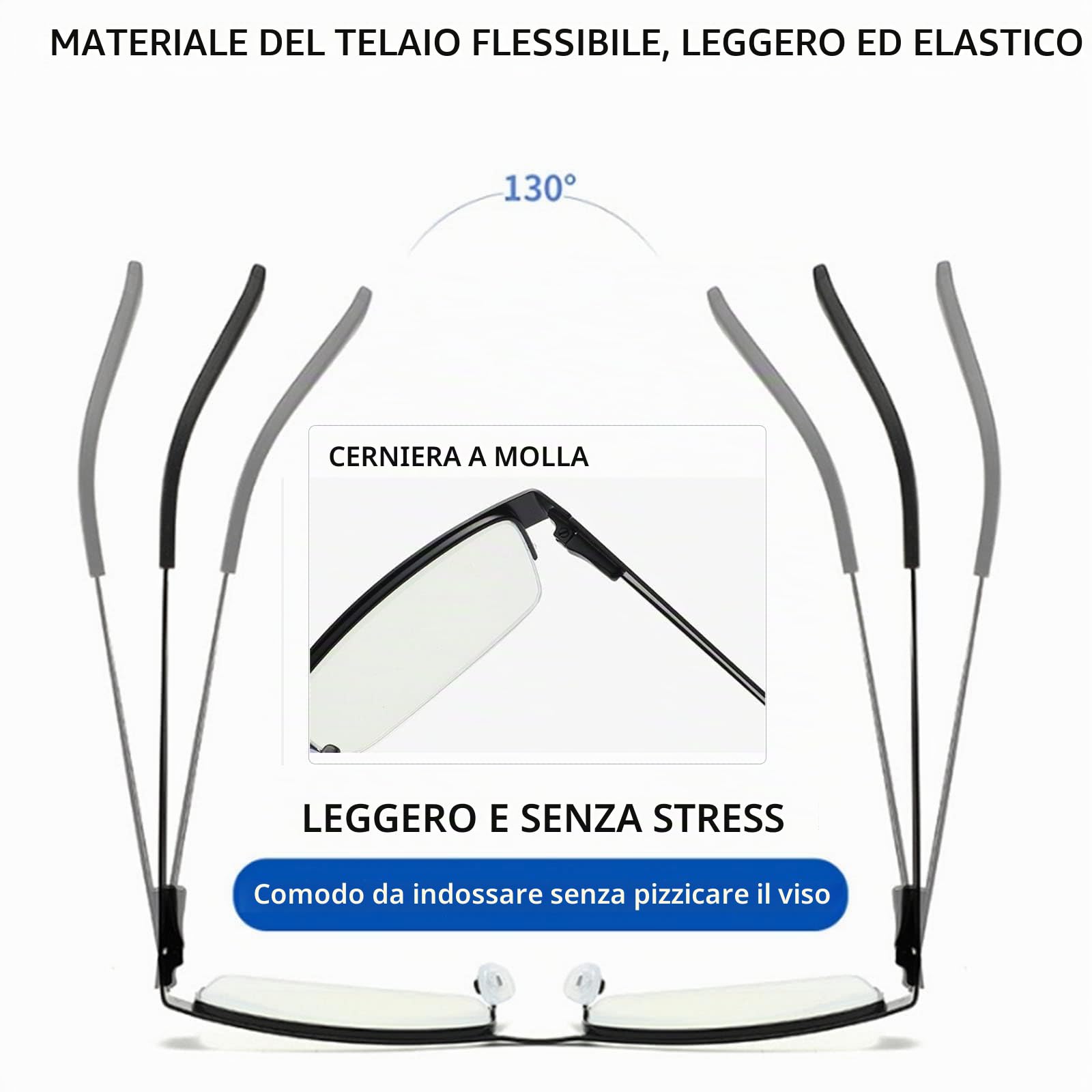 Hubeye Half Moon Occhiali Lettura 1,0 Nero/Grigio 2 Paia Anti Blu