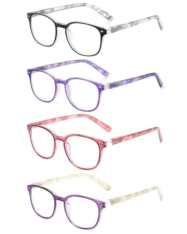 JM Occhiali da Lettura quadrati 4 pack colori misti +2.00