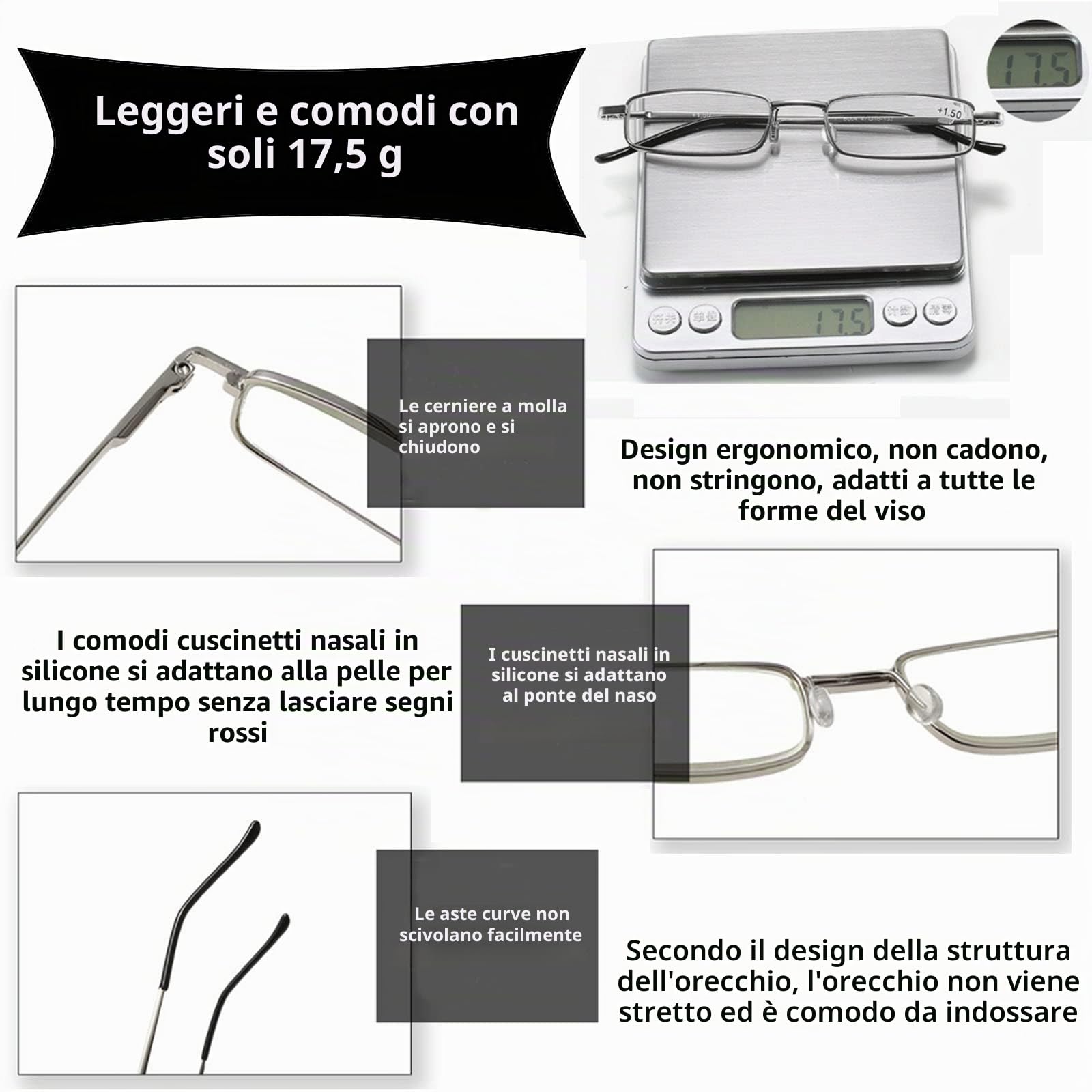 Hubeye Metal Square occhiali lettura metallo 3 paia 1.5