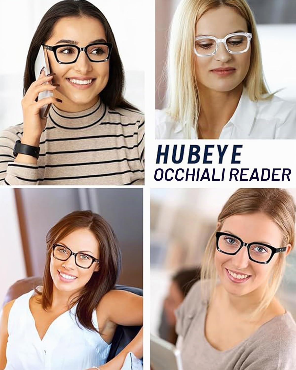 Hubeye Retro Oversized occhiali lettura +2.00 nero verde luce blu