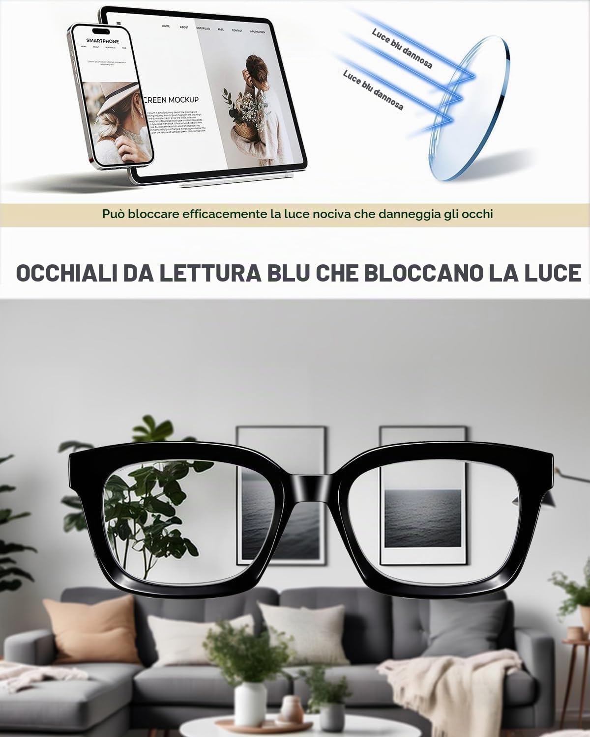 Hubeye Retro Oversized occhiali lettura +2.00 nero verde luce blu