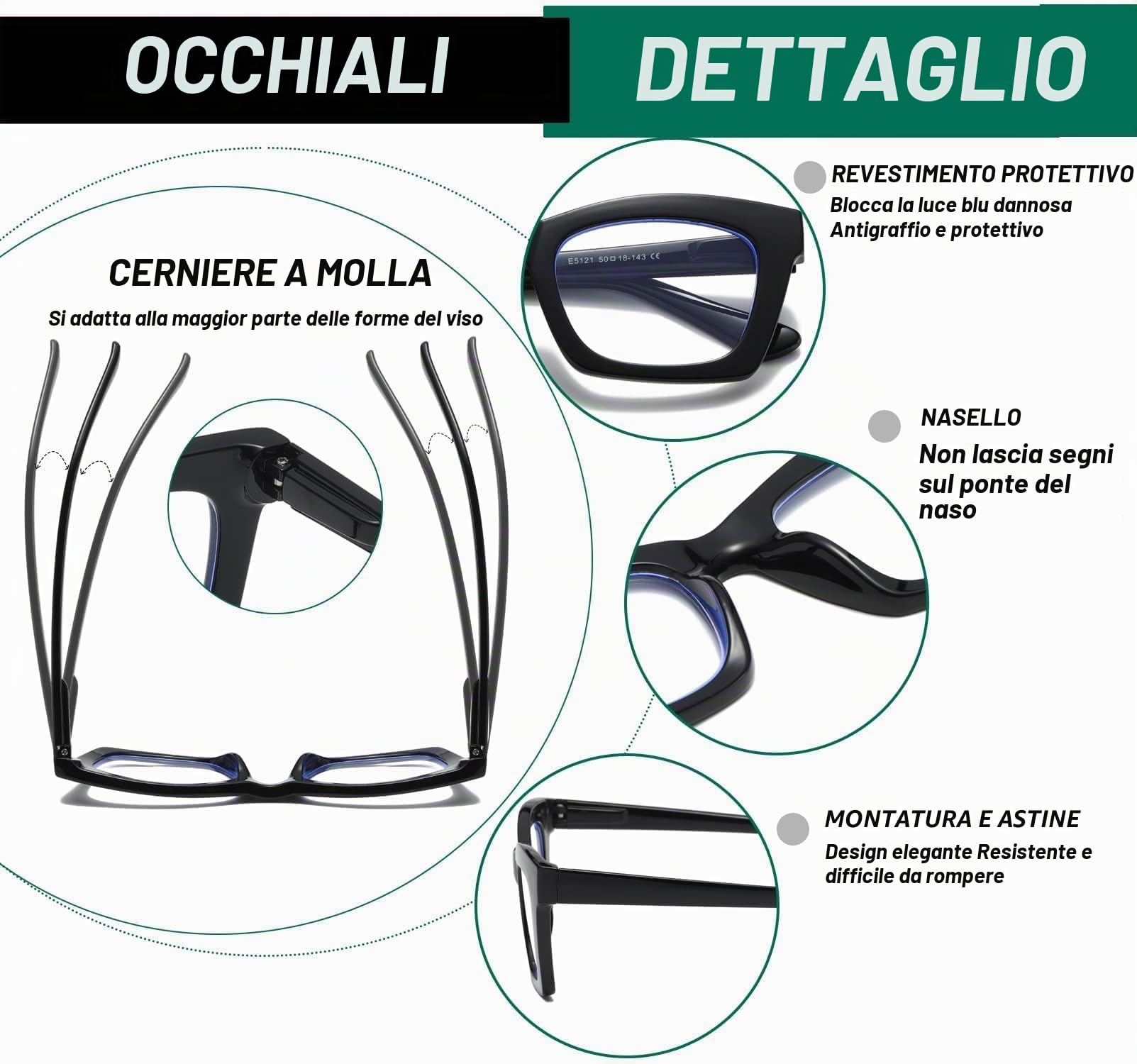Hubeye Retro Oversized occhiali lettura +2.50 nero verde luce blu