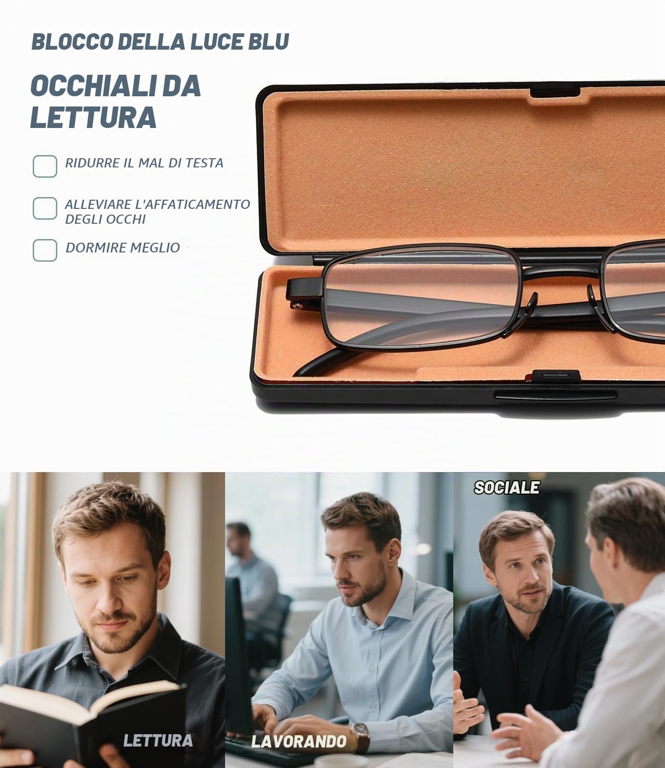 Hubeye Metal Square Occhiali da Lettura Metallo Anti Luce Blu